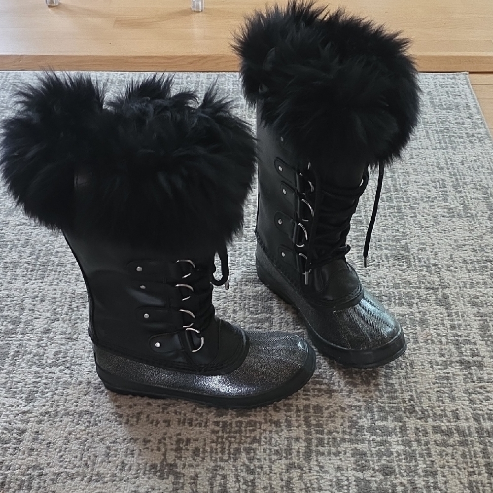 Black Fur Trim Winter Boots
